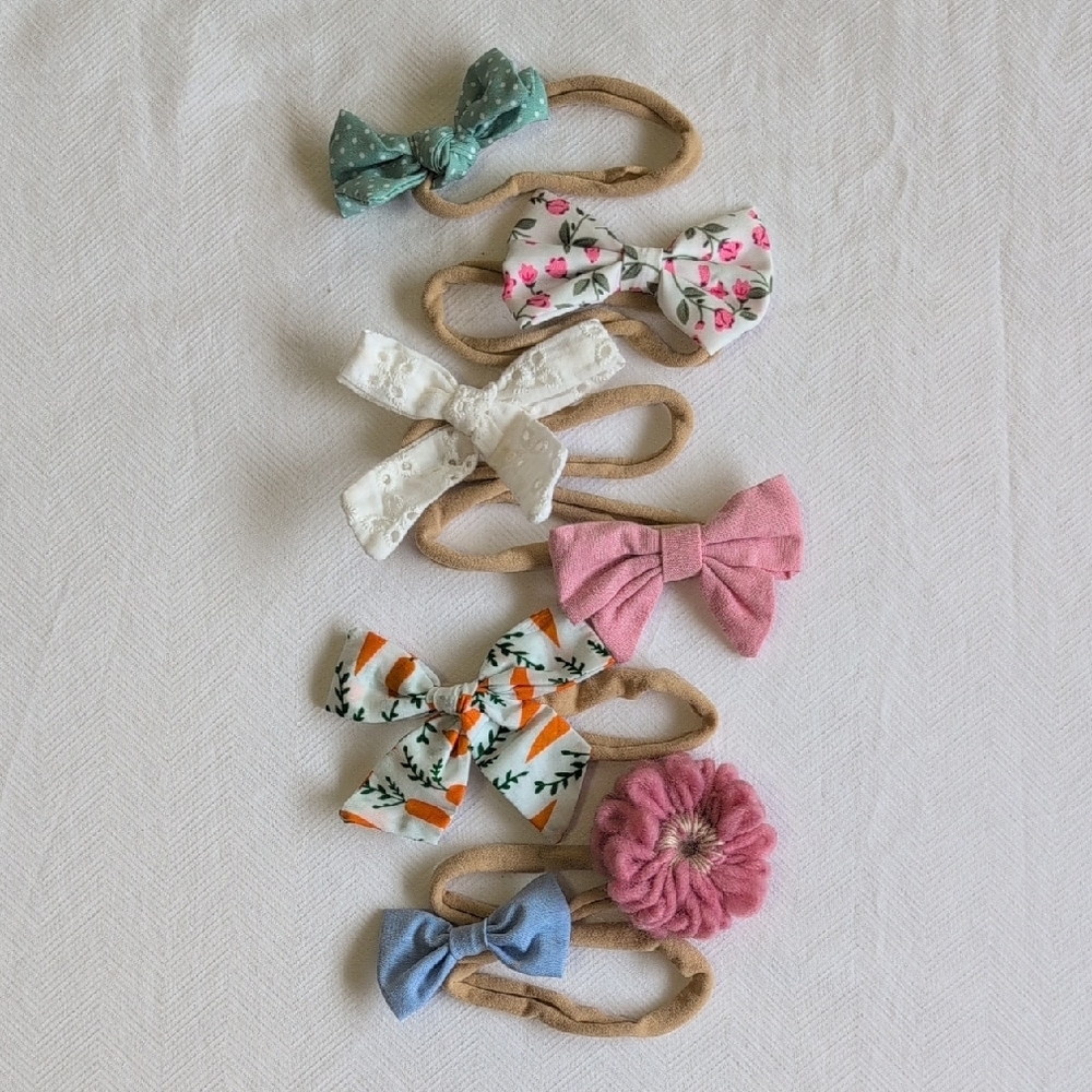 7-pack baby girl nylon bow headbands lot bundle